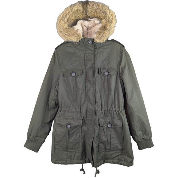 GH Bass & Co Parka Faux Fur Hood Men's M Full Zip Fleece Winter Coat Pockets - Picture 1 of 11